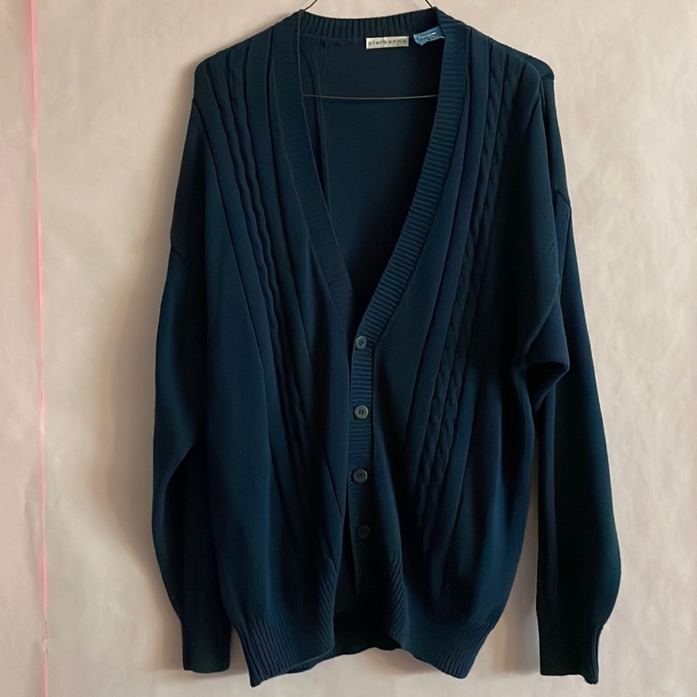 Claiborne Men’s Cardigan Sweater Button Front Navy Size Large